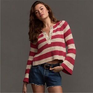 Anthropologie Pilcro Bell Sleeve Henley Sweater Rouge Red Size M